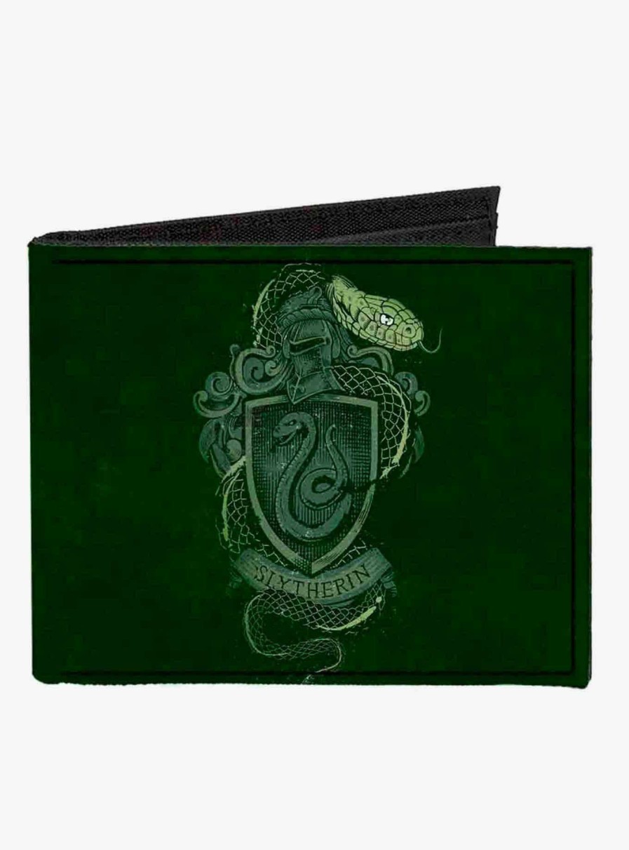 Bags * | Harry Potter Slytherin Serpent Crest Ambition Pride Cunning Banner Canvas Bifold Wallet Low Price