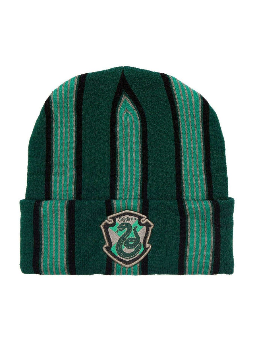 Accessories * | Limit Offer Harry Potter Slytherin Striped Cuff Beanie Boxlunch Exclusive