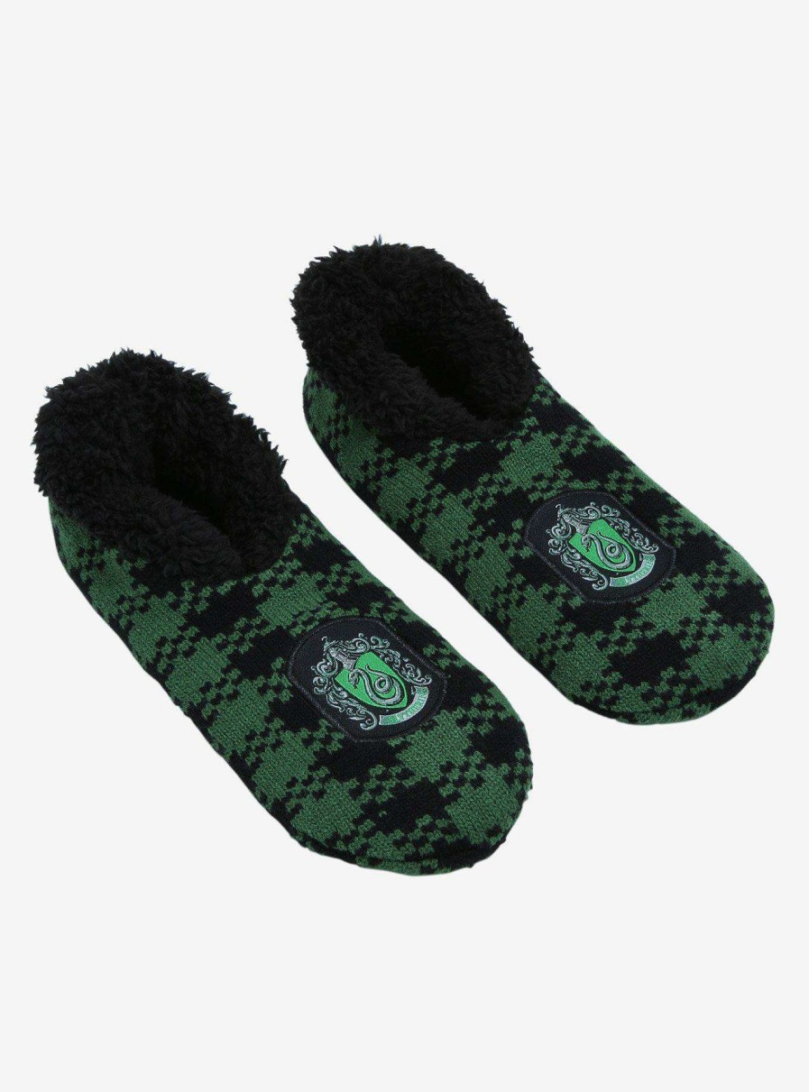 Accessories * | Latest Harry Potter Slytherin Crest Plaid Slipper Socks Boxlunch Exclusive