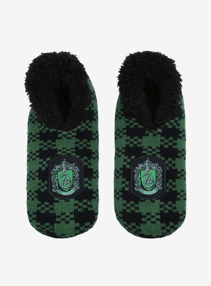 Accessories * | Latest Harry Potter Slytherin Crest Plaid Slipper Socks Boxlunch Exclusive