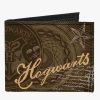 Bags * | Harry Potter Hogwarts Symbols Collage House Badges Browns Canvas Bifold Wallet Sale