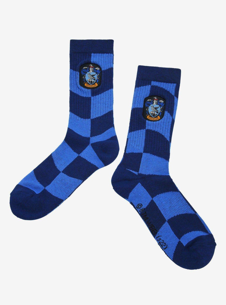 Accessories * | Latest Harry Potter Ravenclaw Crest Wavy Checkered Crew Socks Boxlunch Exclusive