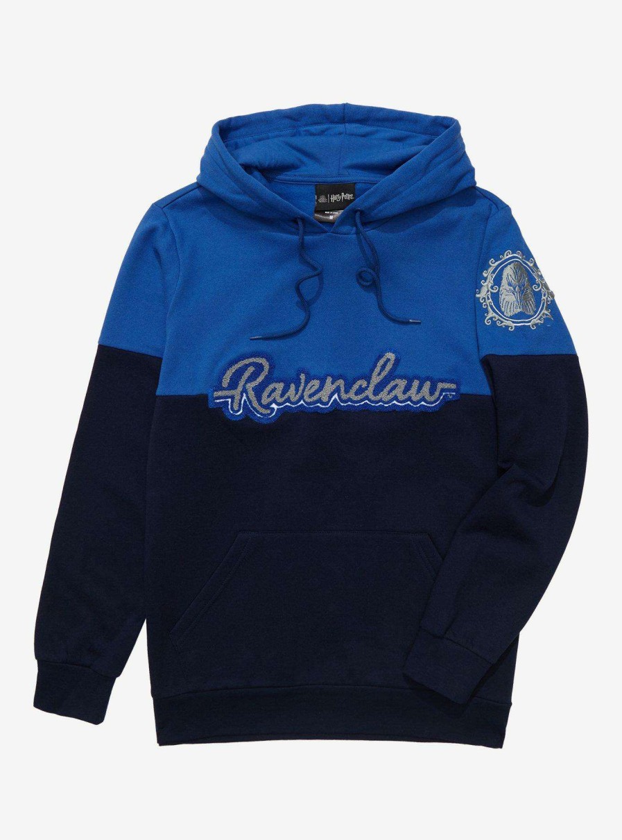 Clothing * | Shoping Harry Potter Ravenclaw Crest Panel Hoodie Boxlunch Exclusive