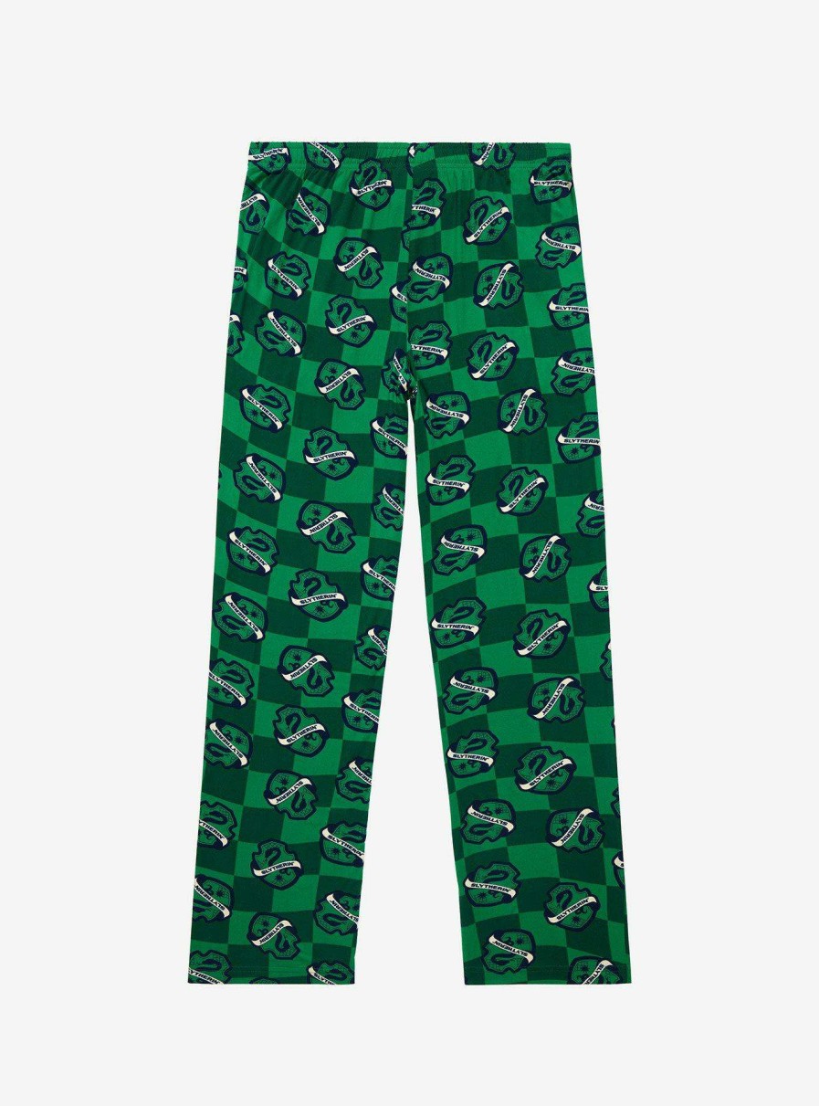 Clothing * | Good Quality Harry Potter Slytherin House Crest Checkered Sleep Pants Boxlunch Exclusive