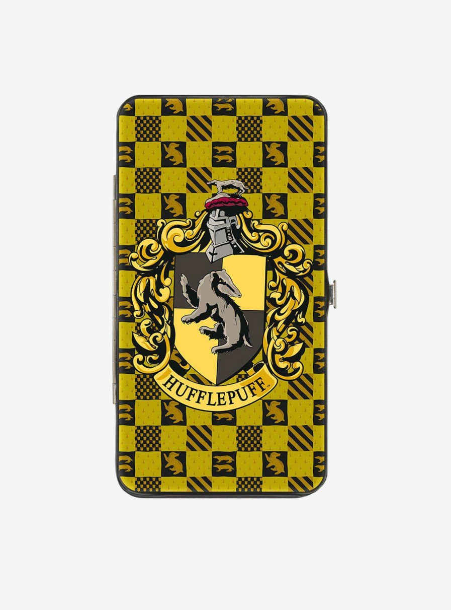 Bags * | Harry Potter Hufflepuff Crest Heraldry Checkers Hinged Wallet Discount Sale