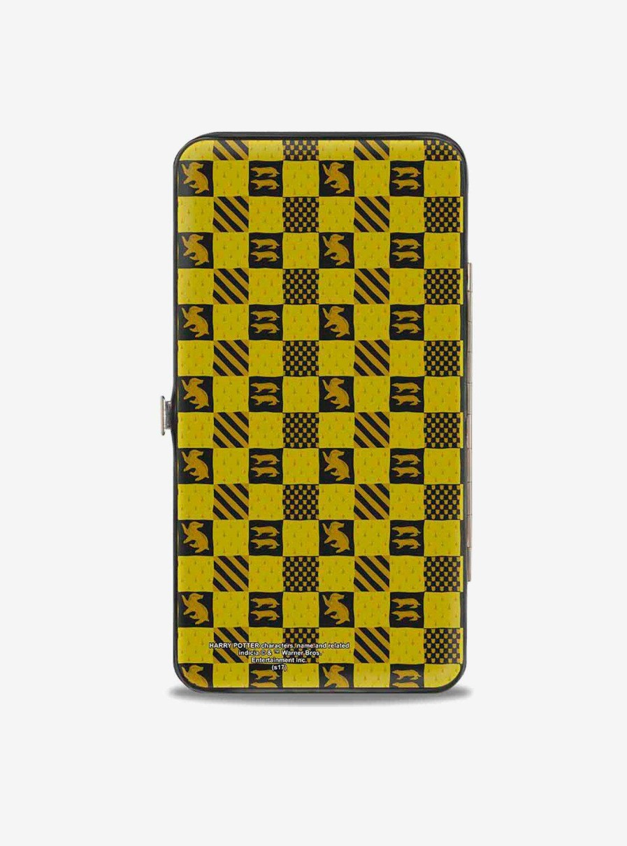 Bags * | Harry Potter Hufflepuff Crest Heraldry Checkers Hinged Wallet Discount Sale