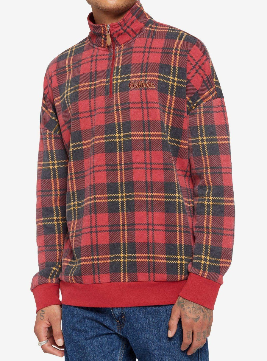 Clothing * | Our Universe Harry Potter Gryffindor Plaid Quarter-Zip Sweater Discount Sale