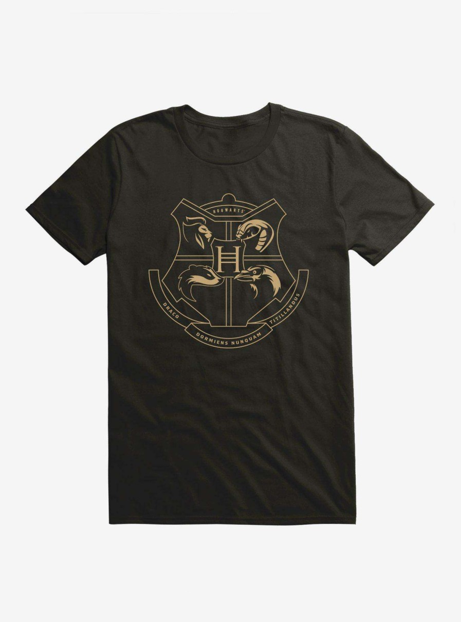 Clothing * | Shoping Harry Potter Golden Magic Hogwarts Emblem T-Shirt