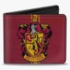 Bags * | Harry Potter Gryffindor Crest Vertical Stripe Burgundy Bifold Wallet New