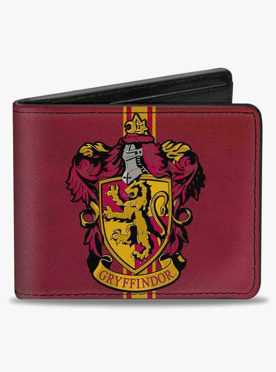 Bags * | Harry Potter Gryffindor Crest Vertical Stripe Burgundy Bifold Wallet New