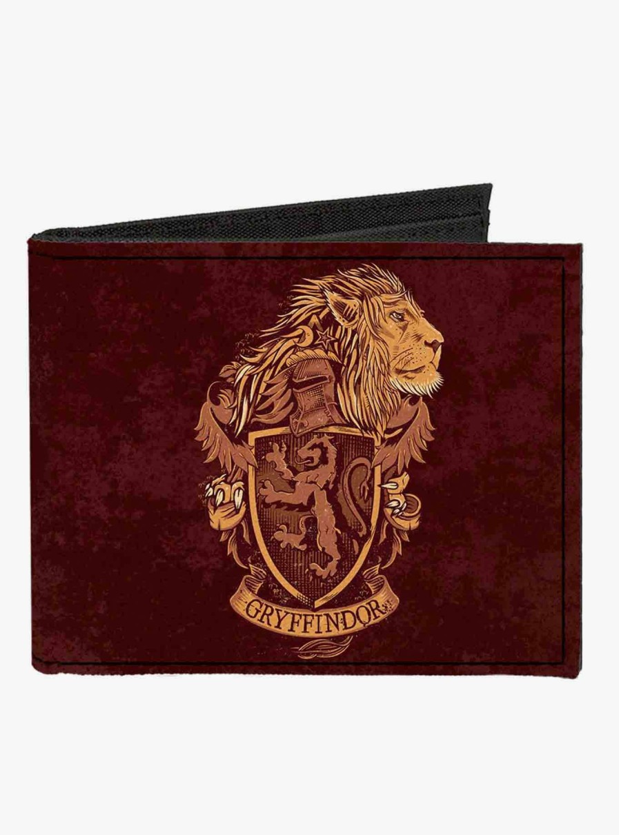 Bags * | Harry Potter Gryffindor Lion Crest Determination Bravery Courage Banner Canvas Bifold Wallet Store